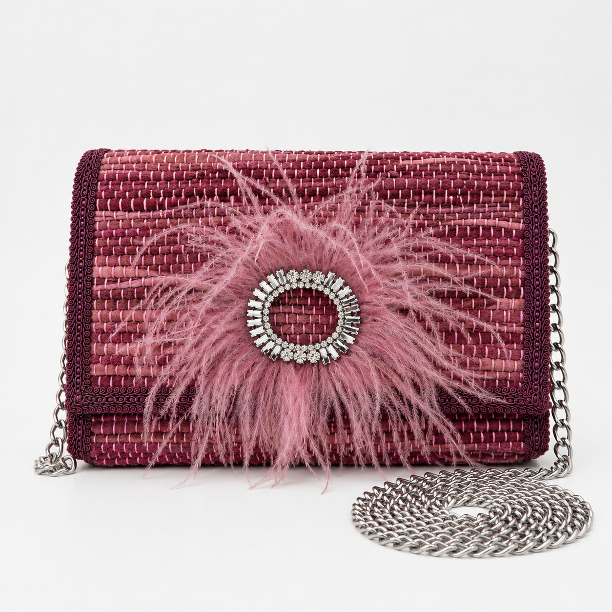 Ostrich  Feather Large  Woven Leather Bag
