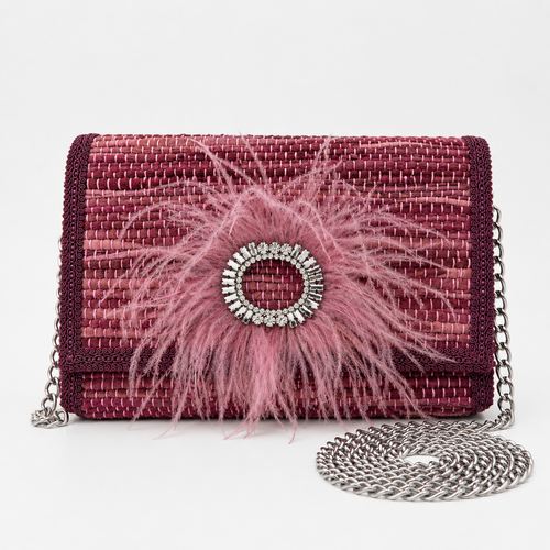 Ostrich  Feather Large  Woven Leather Bag