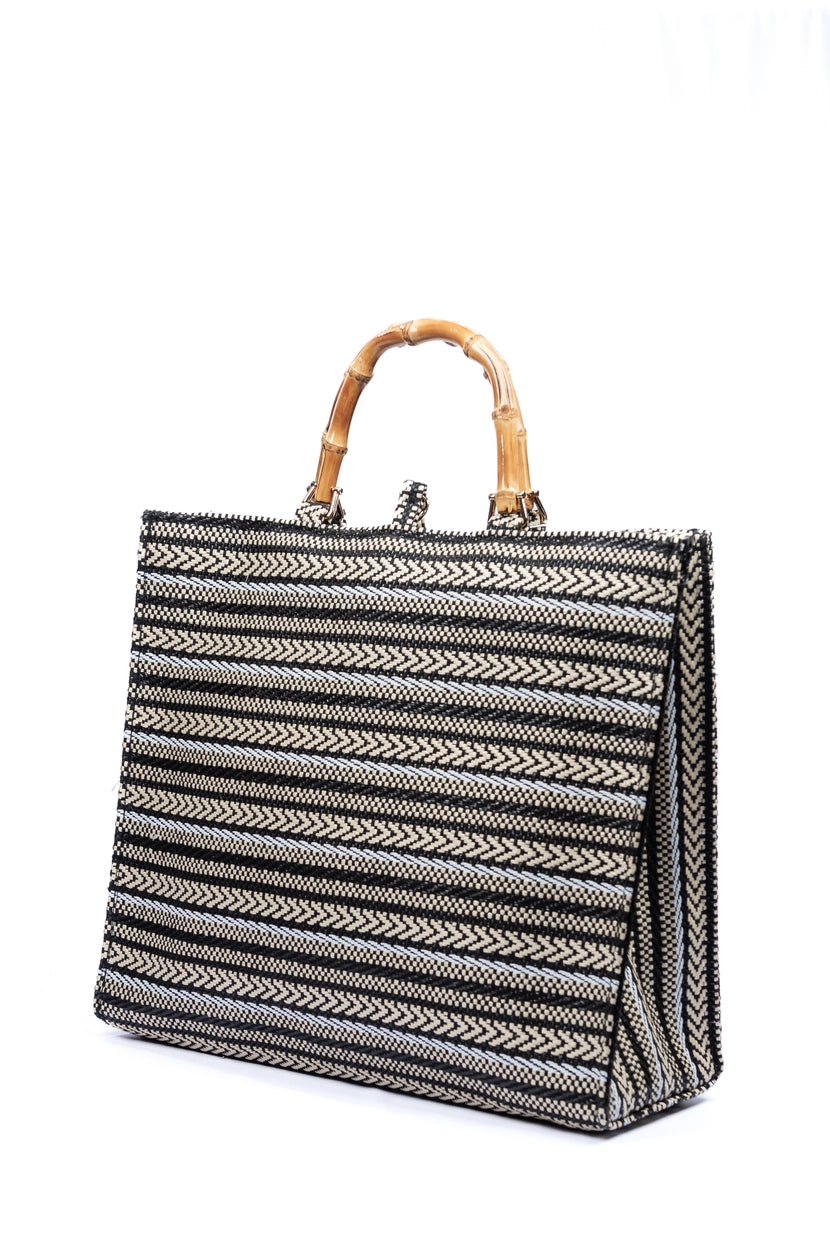 Handmade Woven Straw Tote with Bamboo Handles