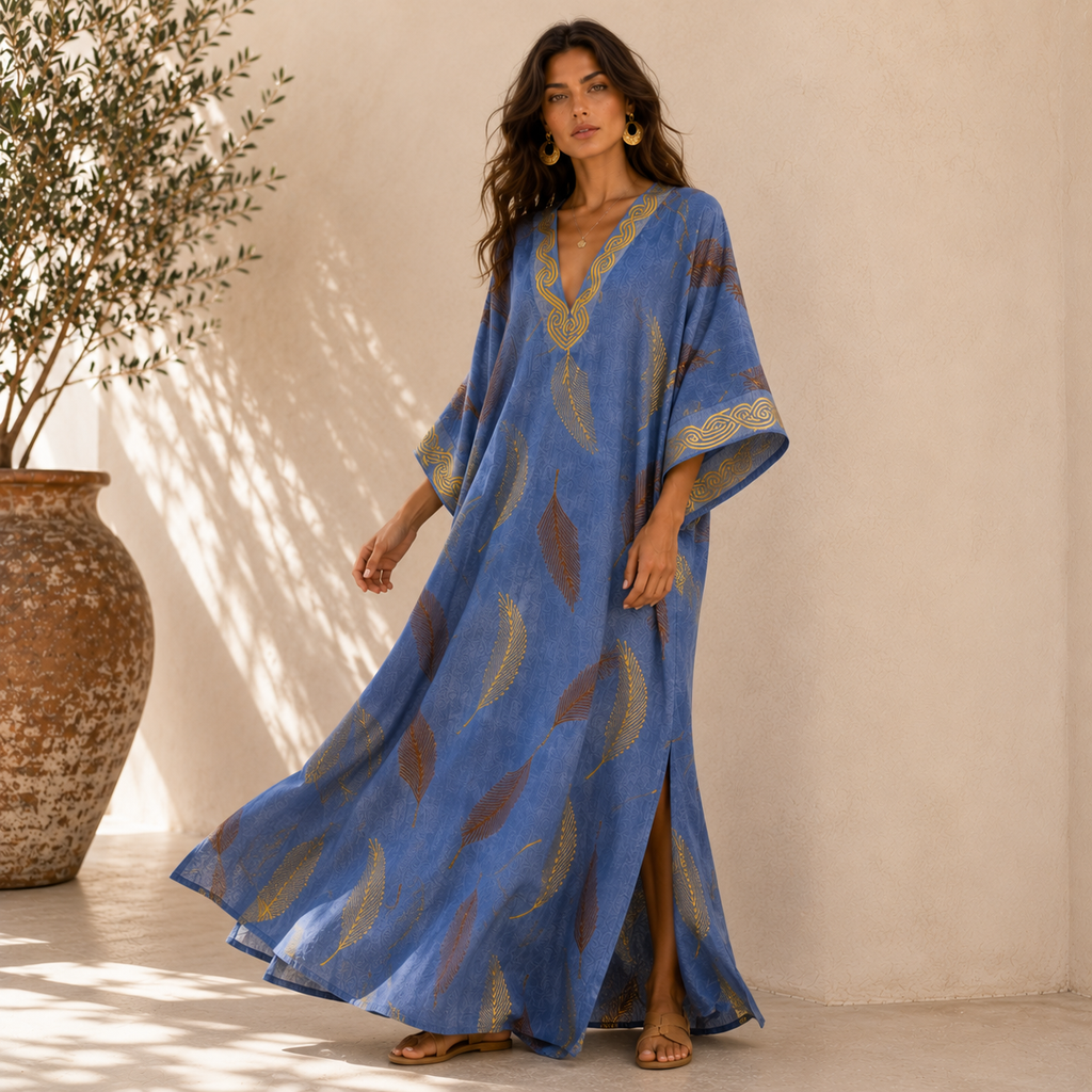 Azure Palm Maxi Caftan