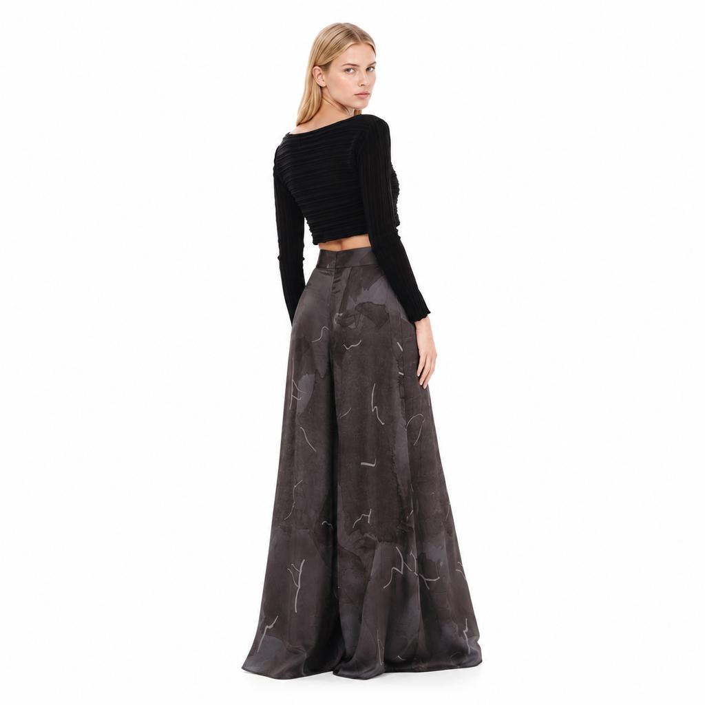 High Waisted Wide Leg Trousers – Abstract Silkiness