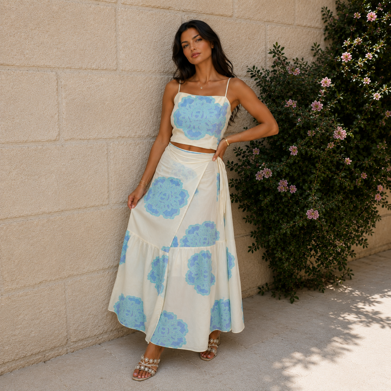 Azure Bloom Skirt Set