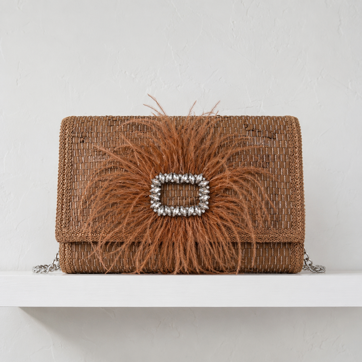 Ostrich  Feather Large  Woven Leather Bag