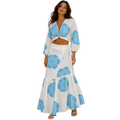 Azure Bloom Long Sleeve Skirt Set