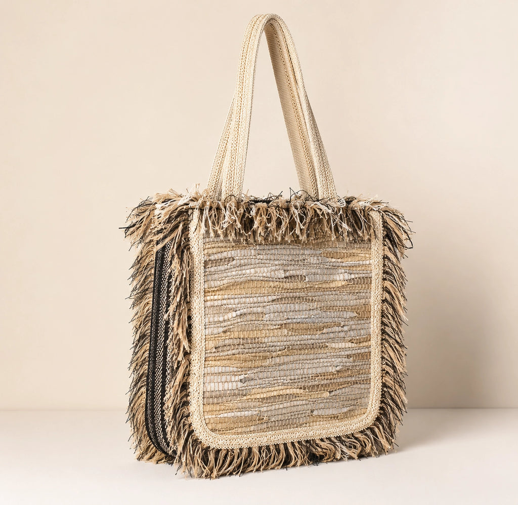 Handmade Large Woven Leather Fringe Tote Bag