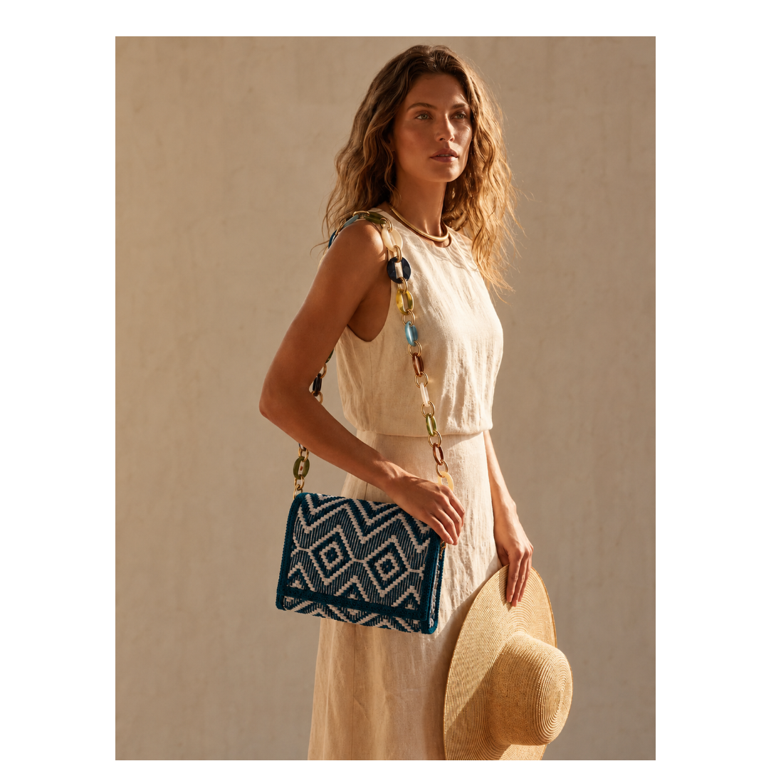 Top Flap Woven Resin  Chain Bag