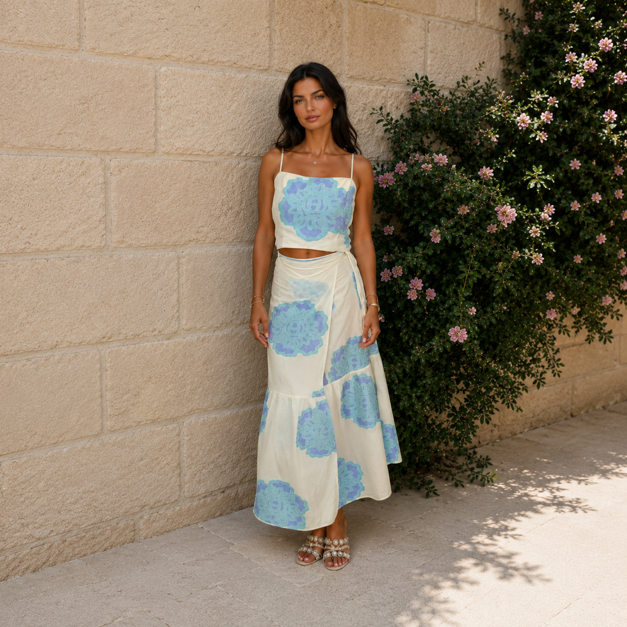 Azure Bloom Skirt Set