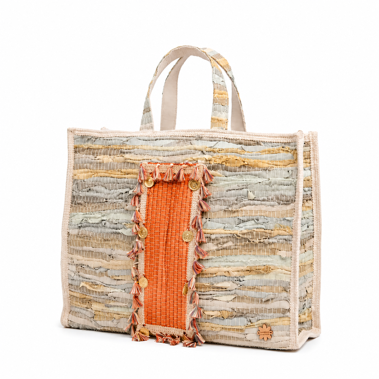 Large Handmade Woven Leather Tassel Tote Bag