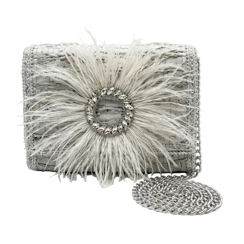 Ostrich  Feather Medium Woven Leather Bag