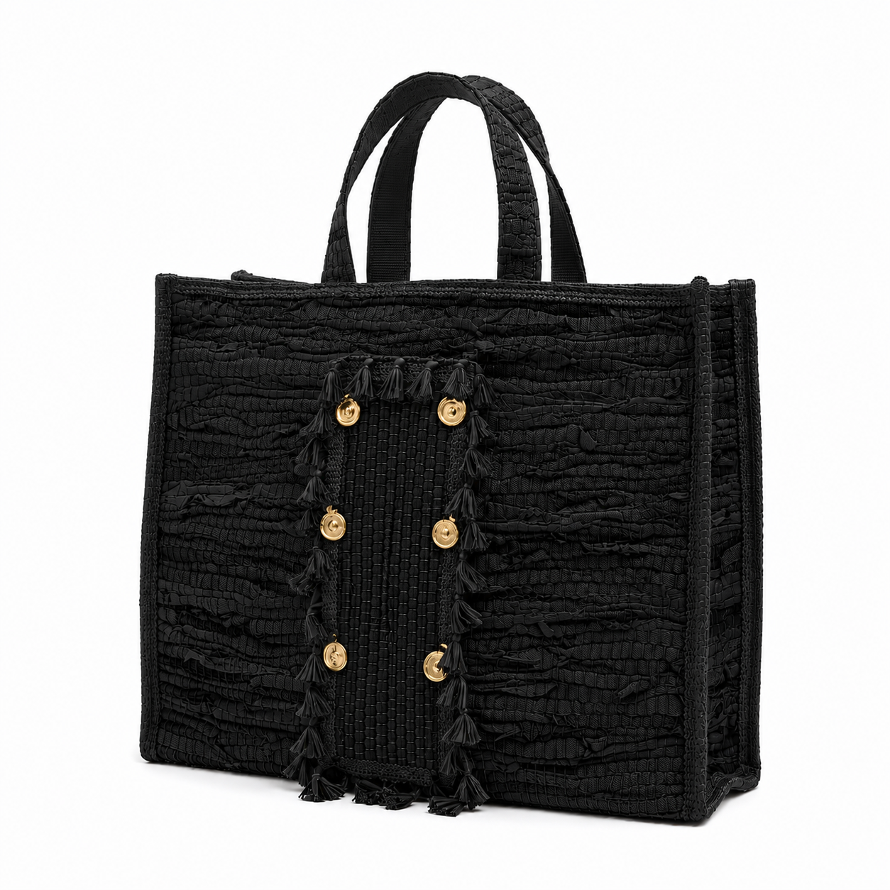 Large Handmade Woven Leather Tassel Tote Bag