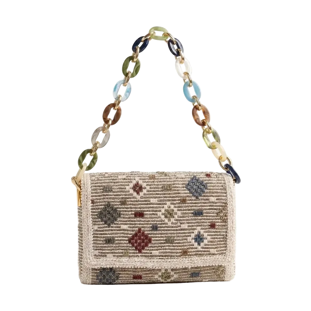 Top Flap Woven Resin  Chain Bag