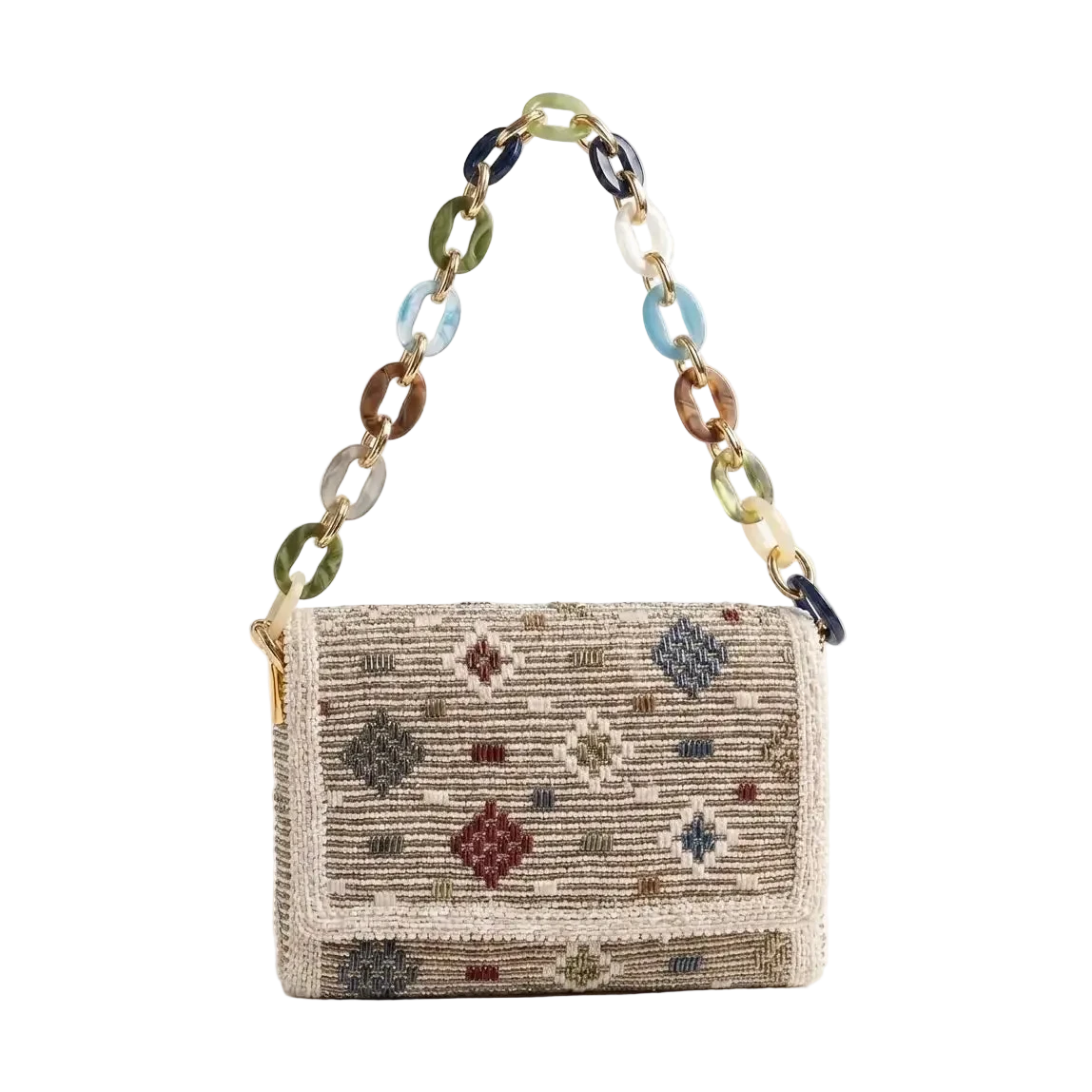 Top Flap Woven Resin  Chain Bag