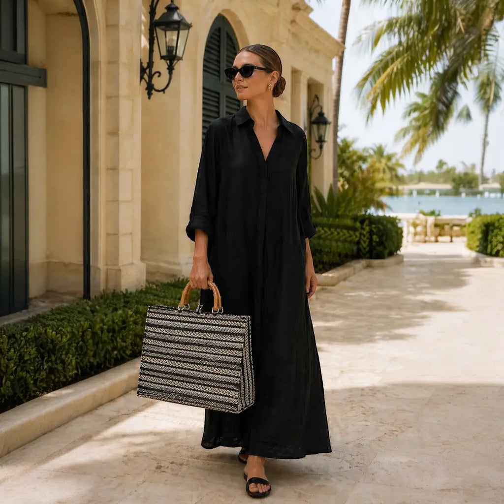 Handmade Woven Straw Tote with Bamboo Handles