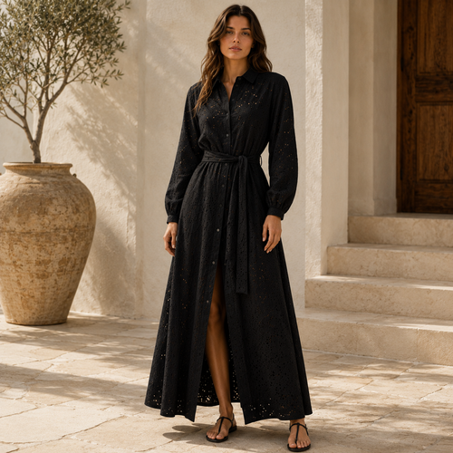 Rachel Eyelet Shirt Maxi Dress