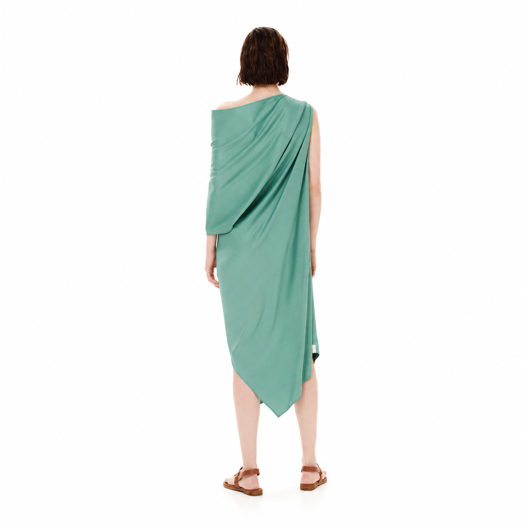 Asymmetrical Midi Dress – Luxurious Drapery