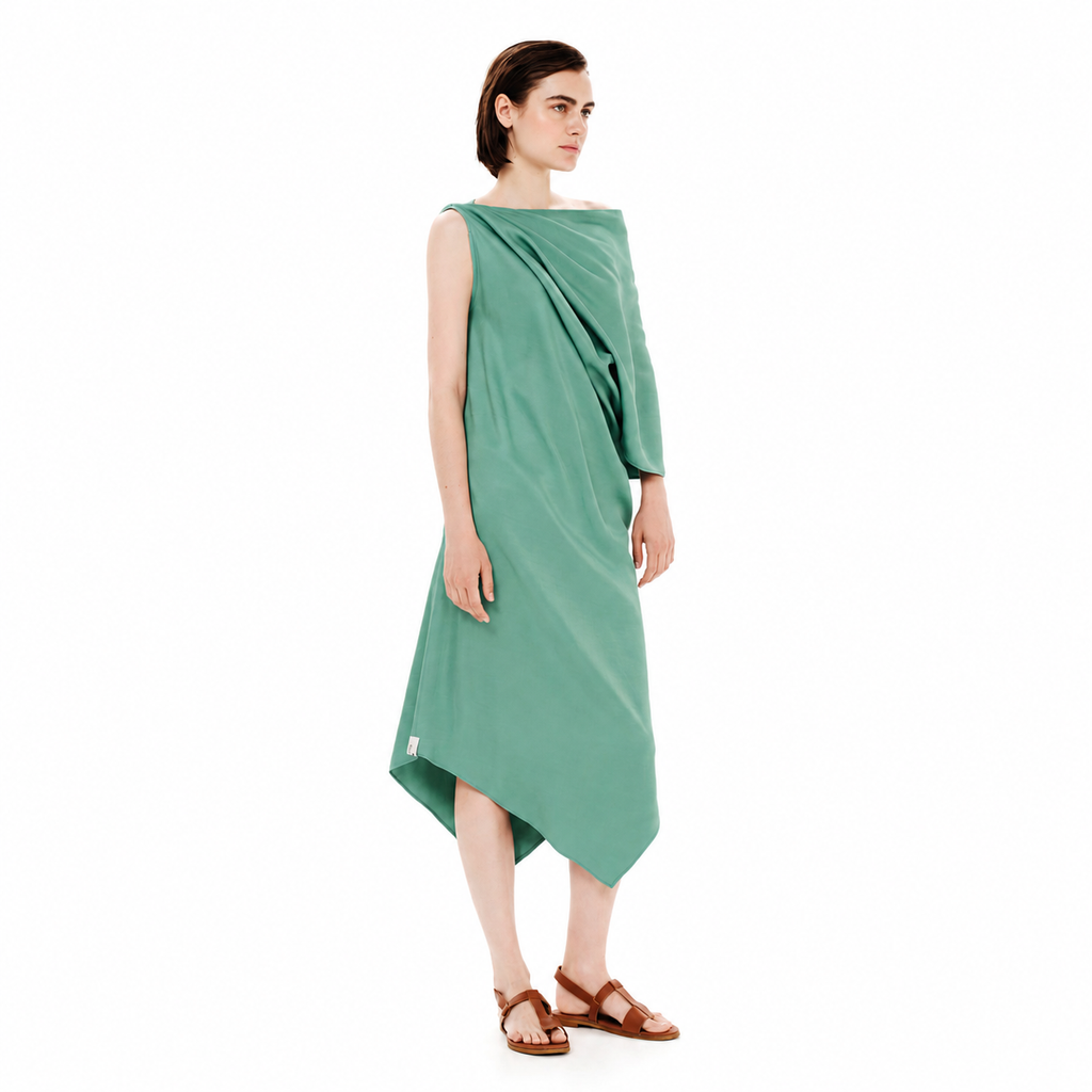 Asymmetrical Midi Dress – Luxurious Drapery
