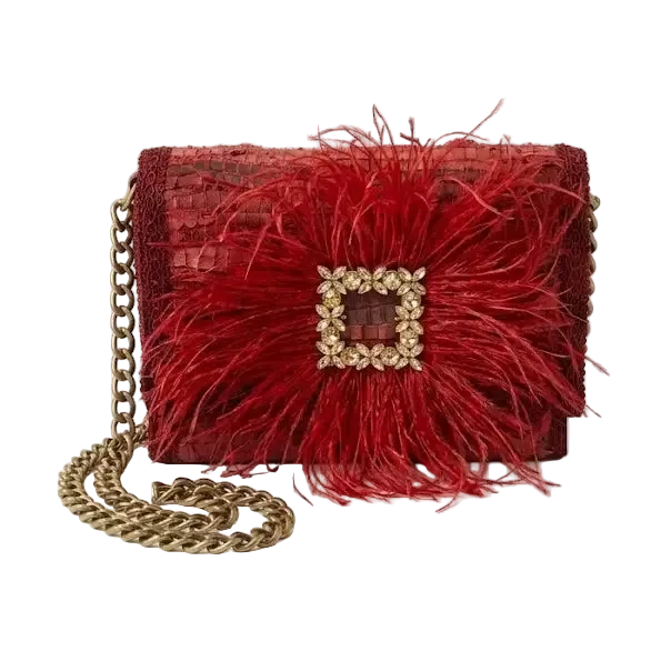 Ostrich  Feather Small Woven Leather Bag