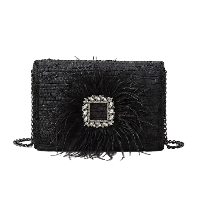 Ostrich  Feather Large  Woven Leather Bag