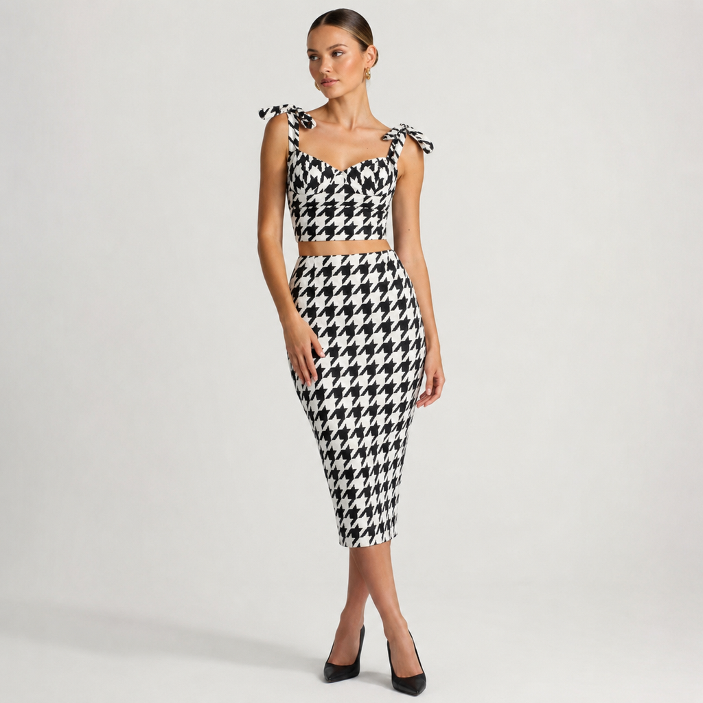 Yvonni Houndstooth Pencil Skirt
