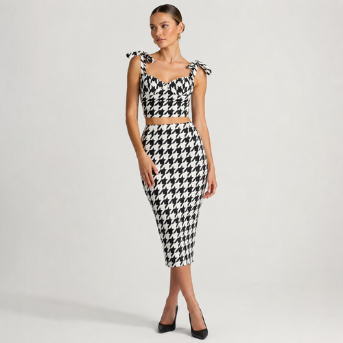 Yvonni Houndstooth Pencil Skirt