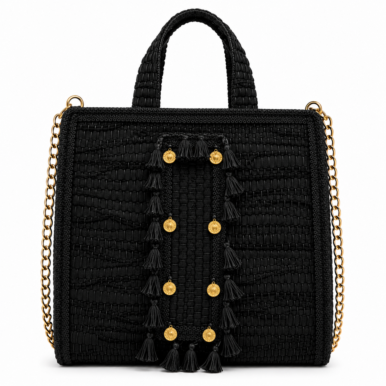Small Leather Top Handle Crossbody Tassel Bag