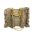 Fabric Fringe Boucle Medium Tote Bag with Bamboo Handles