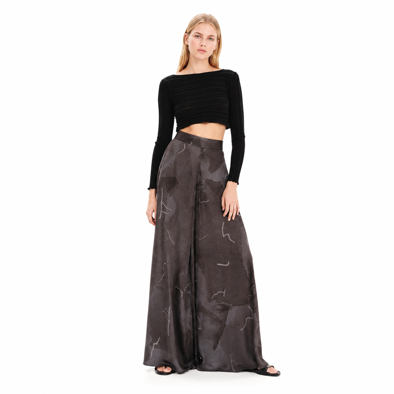 High Waisted Wide Leg Trousers – Abstract Silkiness