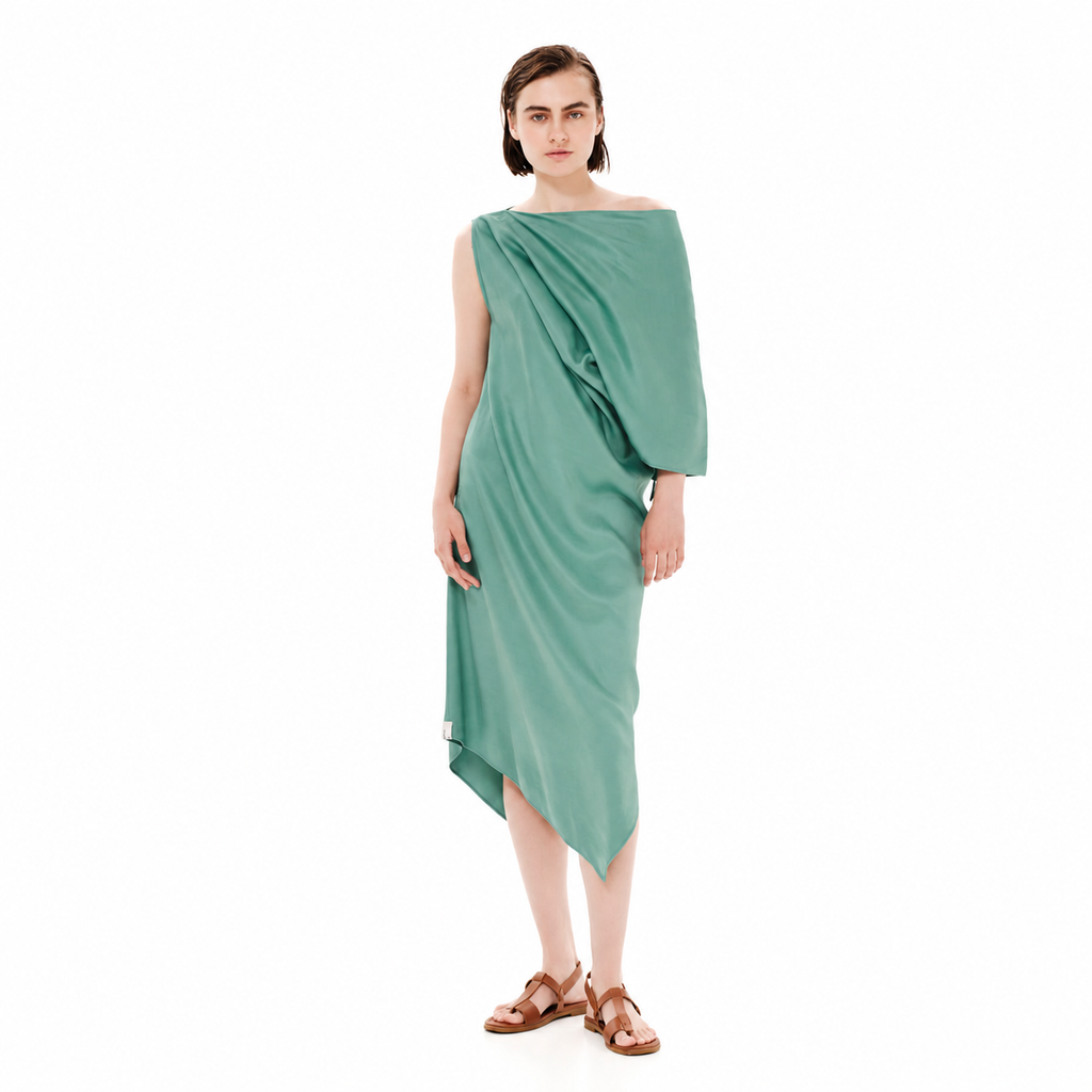 Asymmetrical Midi Dress – Luxurious Drapery