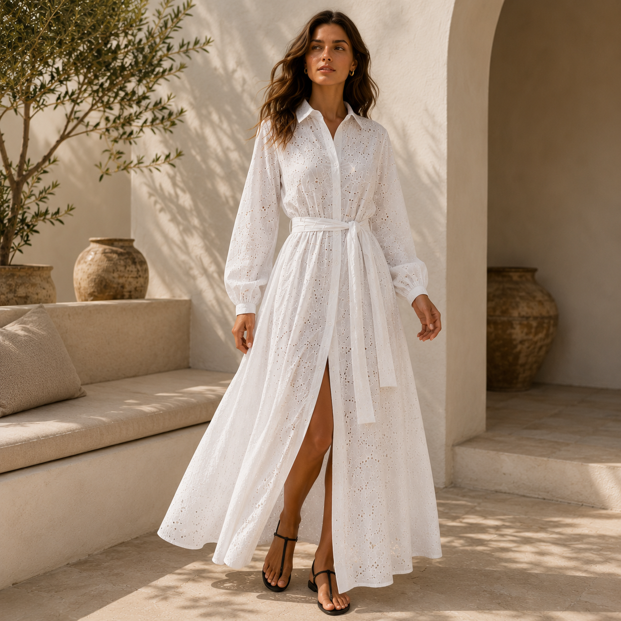 Rachel Eyelet Shirt Maxi Dress