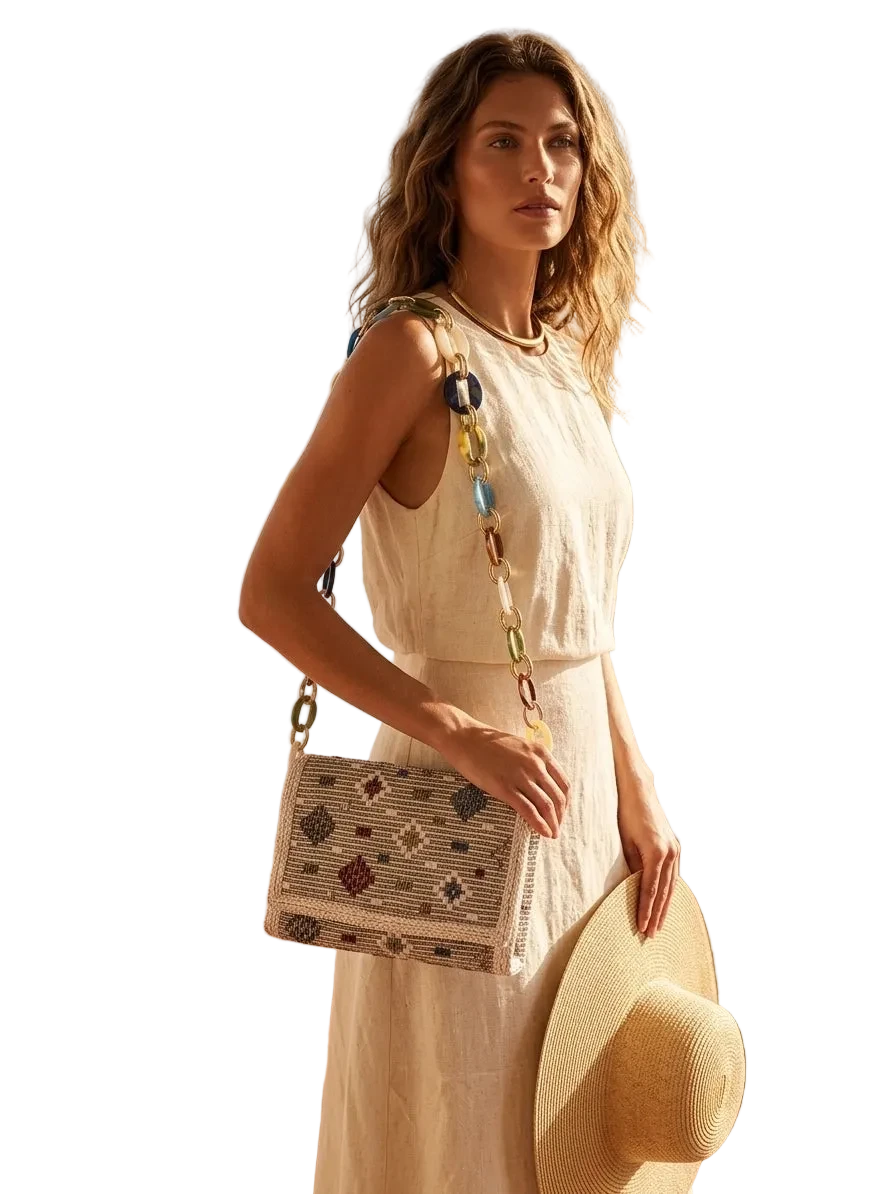Top Flap Woven Resin  Chain Bag