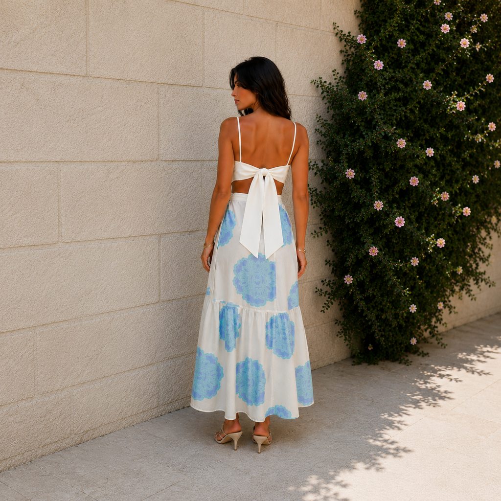 Azure Bloom Skirt Set