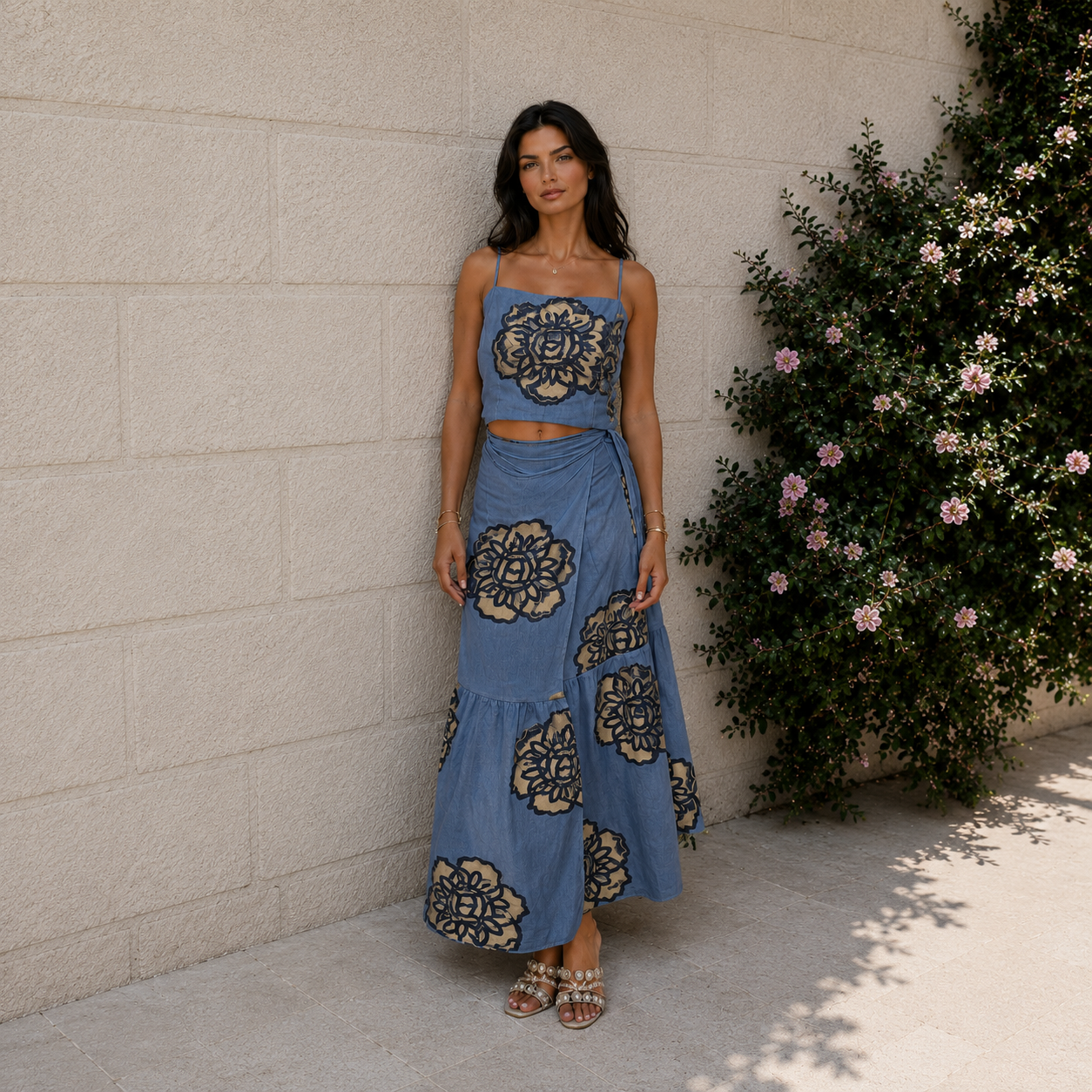 Azure Bloom Skirt Set