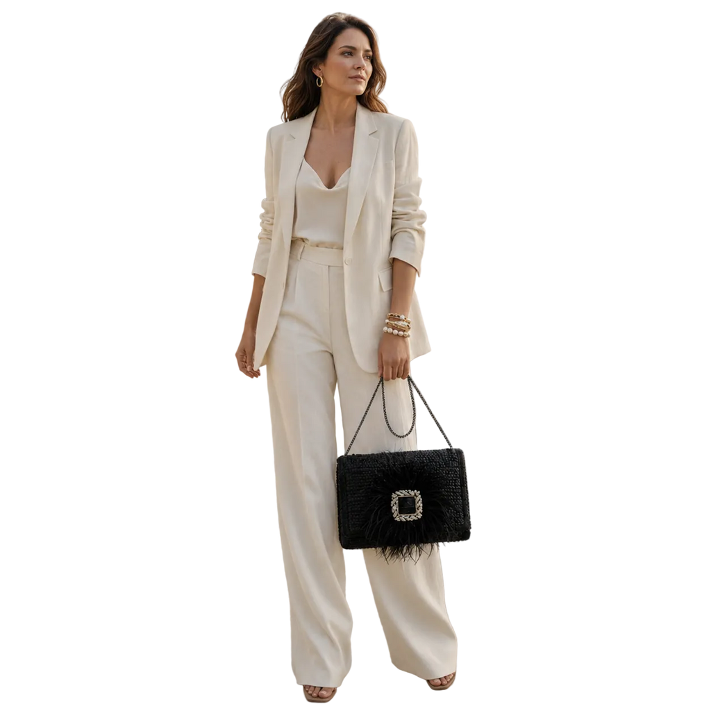 Ostrich  Feather Large  Woven Leather Bag