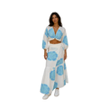 Azure Bloom Long Sleeve Skirt Set