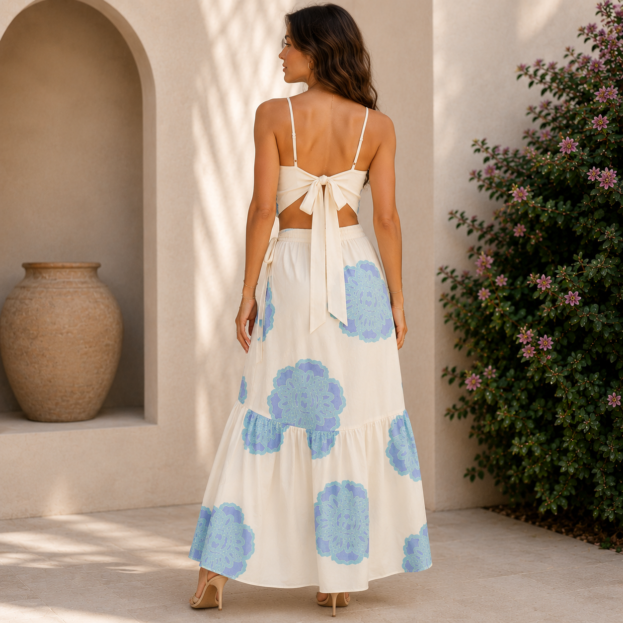 Azure Bloom Maxi Skirt Set
