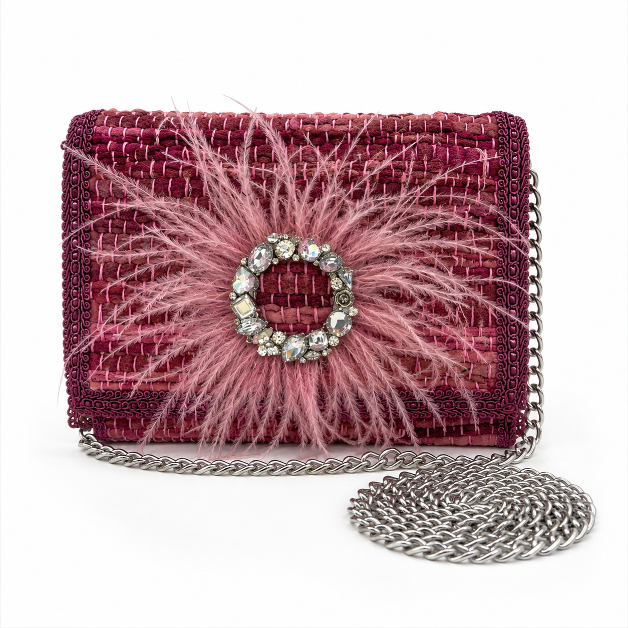 Ostrich  Feather Medium Woven Leather Bag