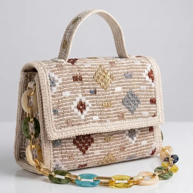 Top Handle Woven Resin Chain Bag