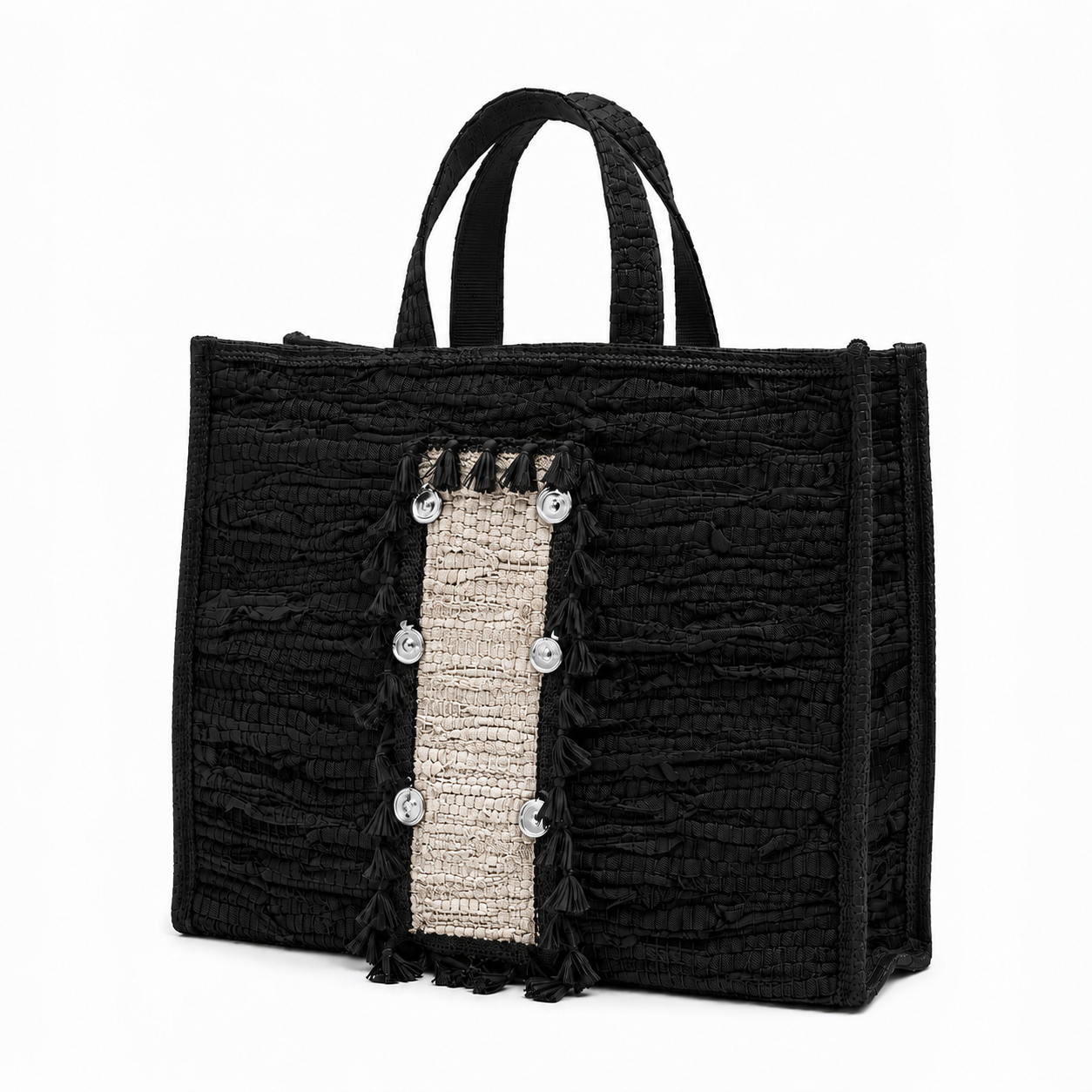 Large Handmade Woven Leather Tassel Tote Bag