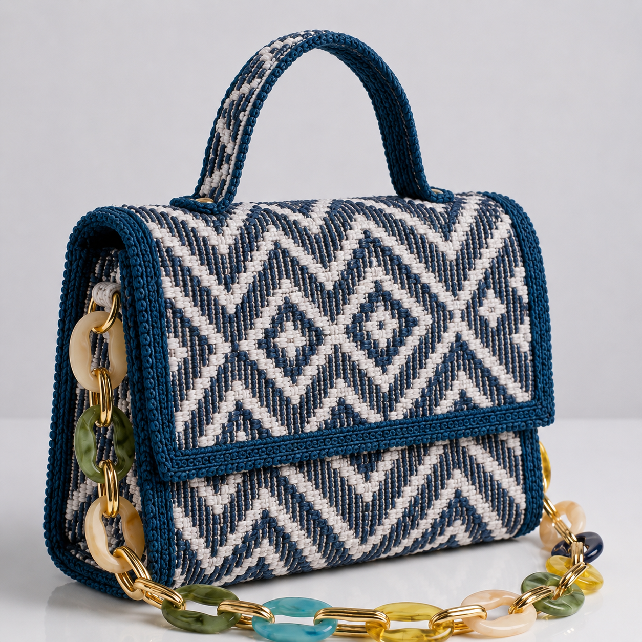 Top Handle Woven Resin Chain Bag
