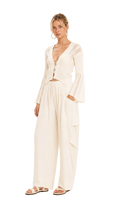 Knit cardigan with bell sleeves and “X” shaped front ties – Magic Sunsets