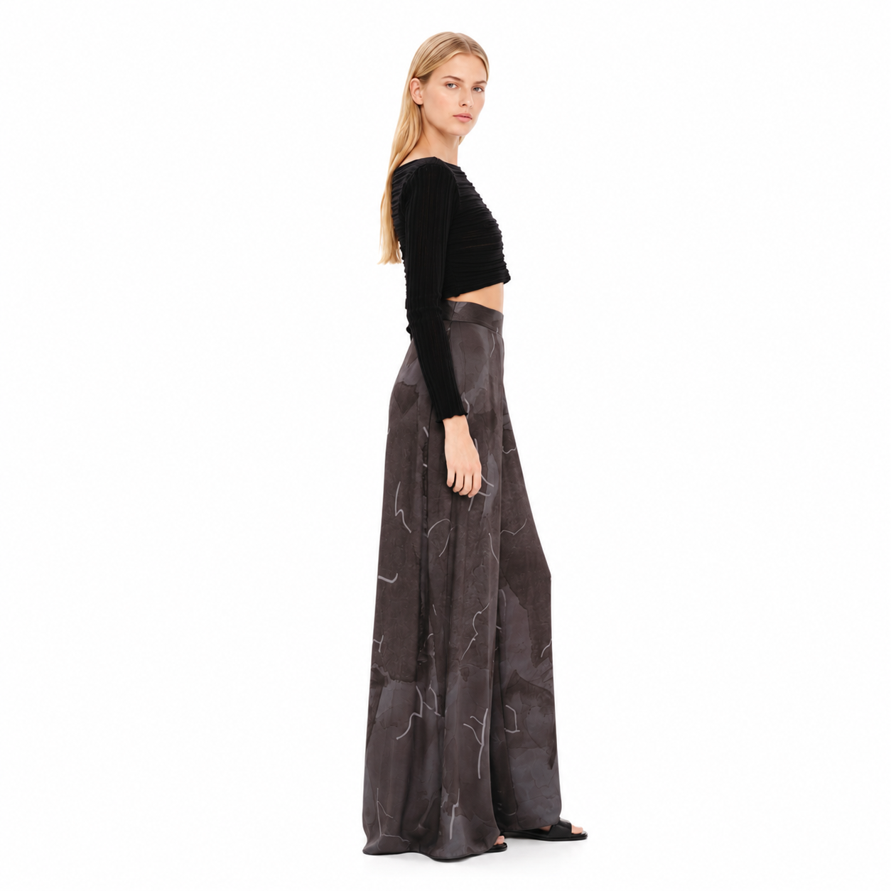 High Waisted Wide Leg Trousers – Abstract Silkiness