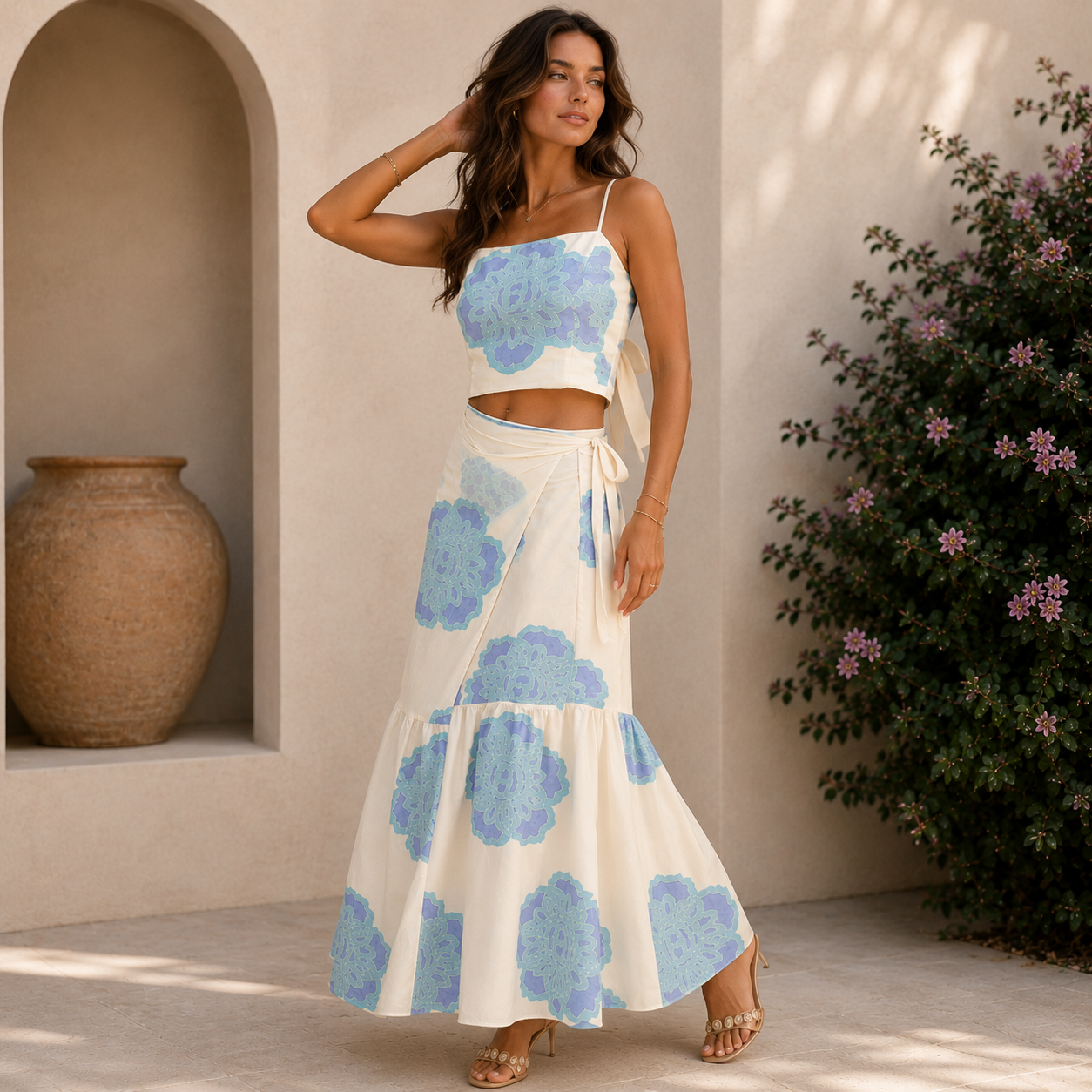 Azure Bloom Maxi Skirt Set
