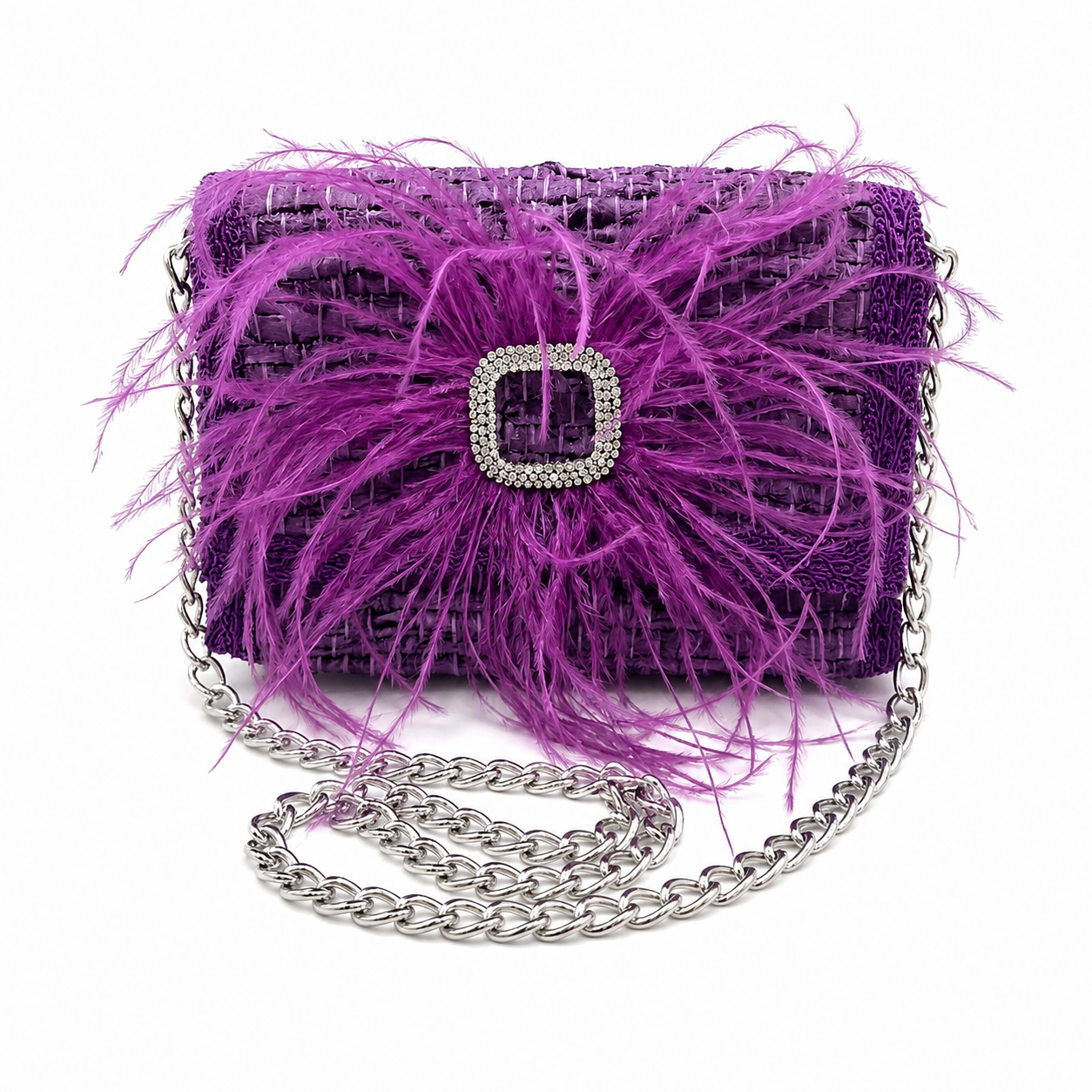 Ostrich  Feather Small Woven Leather Bag