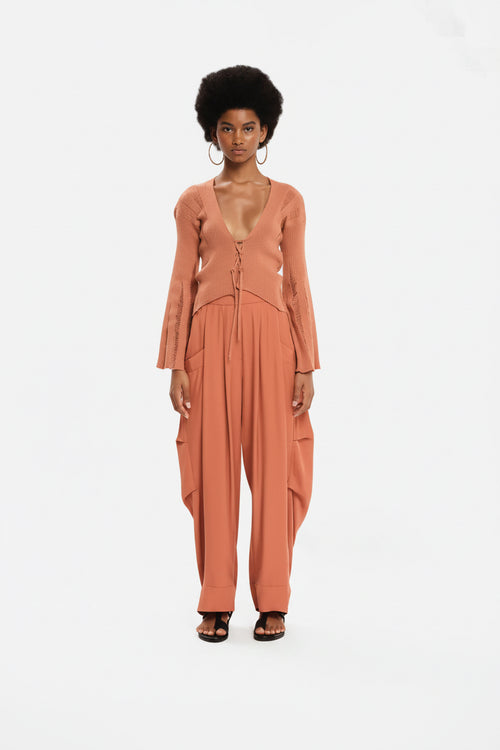 Knit cardigan with bell sleeves and “X” shaped front ties – Magic Sunsets